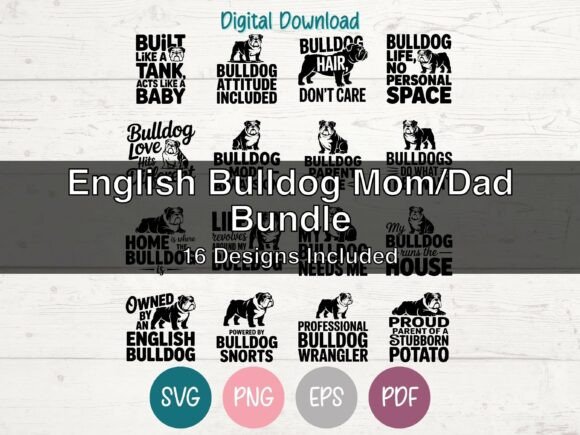 English Bulldog Mom Dad SVG Bundle: A Creative Design Asset for T-Shirt Projects